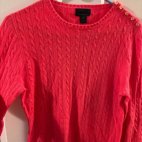 J. Crew Women’s 100% Italian Cashmere Coral Cable Knit Sweater Small 3/4 Sleeve - Picture 2 of 6